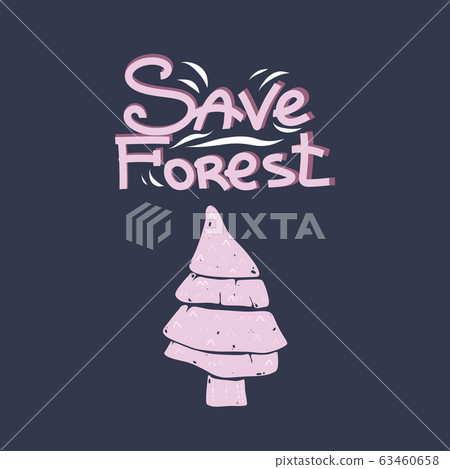 Lettering save the forest, cute spruce trees on... - Stock Illustration ...