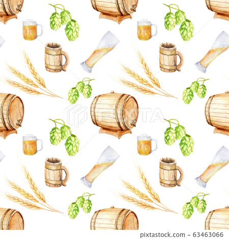 watercolor seamless pattern, beer set for oktoberfest Sketch 63463066