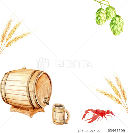 watercolor drawings with beer and appetizer, frames for the beer festival. Sketch 63463309