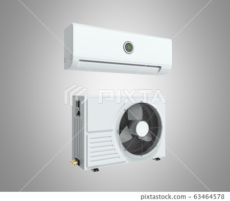 air conditioning unit 3d render on grey background - Stock Illustration ...