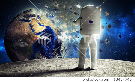 astronaut looks at the earth from the moon Elemen 63464746