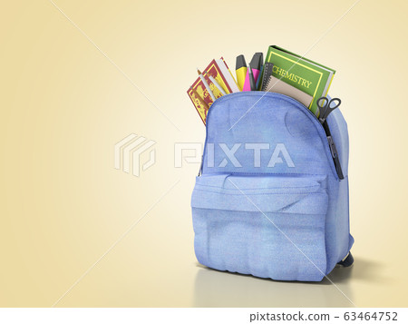 Blue backpack with school supplies 3d render on Blue backpack with school supplies 3d render on 63464752