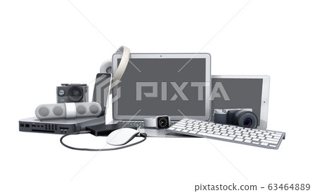 collection of consumer electronics 3D render on 63464889