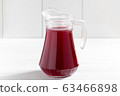 Glass jar of currants berry drink on wooden table 63466898