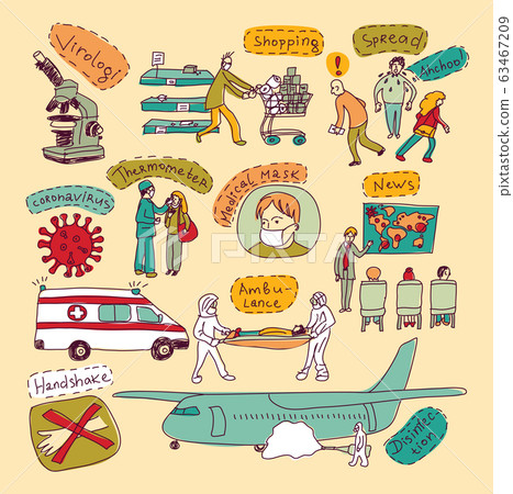 Epidemic pandemic doodles virus scene people set Epidemic pandemic doodles virus scene people set 63467209