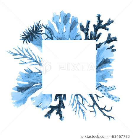 Beautiful watercolor frame with underwater corals. Sea life stock illustration. Beautiful watercolor frame with underwater corals. Sea life stock illustration. 63467783