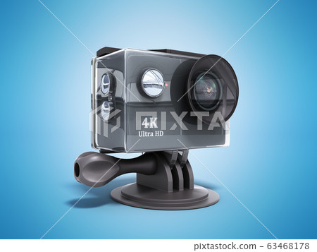 Camera Action Cam 3d render on a blue background 63468178