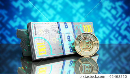 concept of bitcoin banknote and monet virtual 63468250