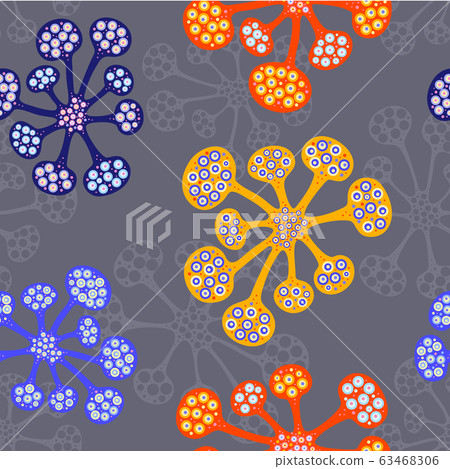 Seamless pattern cartoon bacteria biology organisms. Virus infection epidemic sick. Abstract medical genetics bacteriological Microorganism. 63468306