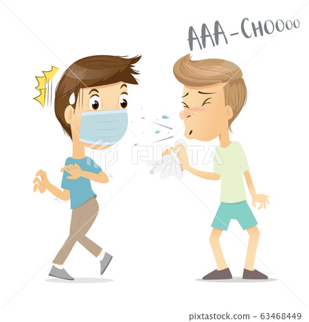 Man wears medical surgical mask feeling scared 63468449