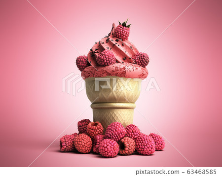 ice cream with raspberries and chocolate crumbs in 63468585