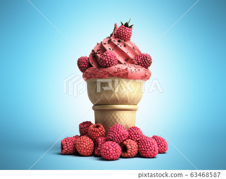 ice cream with raspberries and chocolate crumbs in 63468587