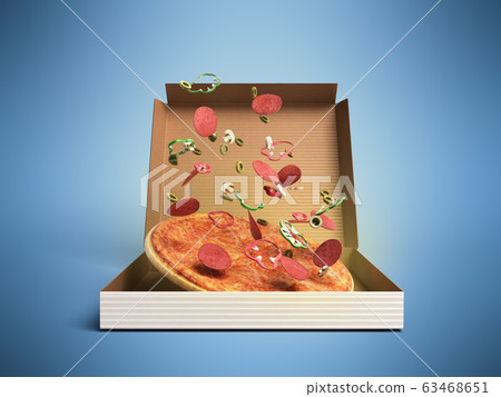 Delicious italian pizza in dox 3d render over blue 63468651