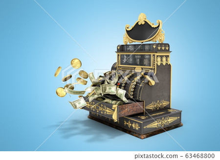 Old vintage cash register with flying money and 63468800
