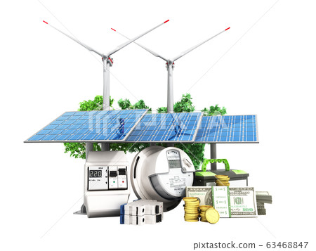 concept of energy saving solar panels and a - Stock Illustration ...