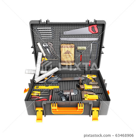 A set of tools in the case 3d render on white 63468906