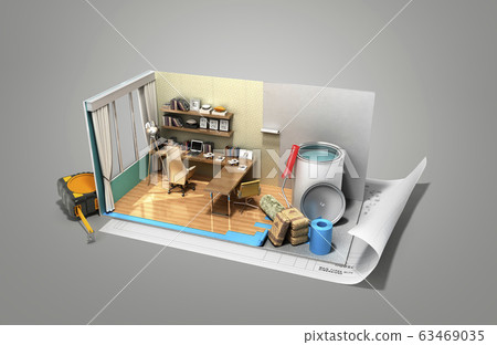 Concept of repair work isometric low poly home 63469035