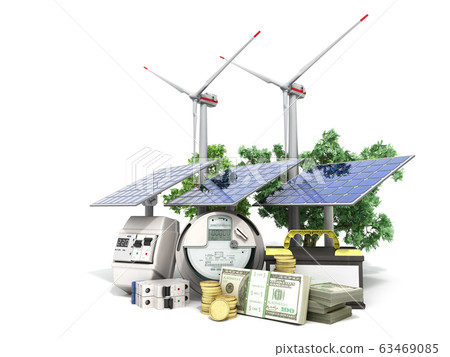 concept of energy saving solar panels and a - Stock Illustration ...