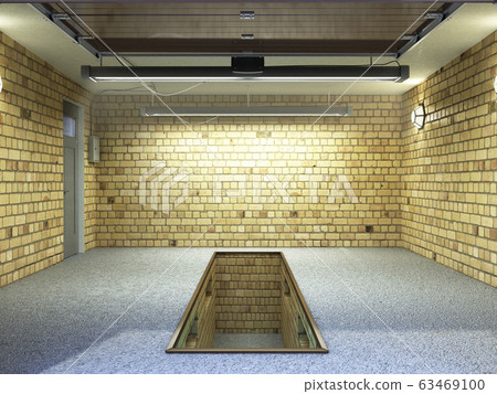 Front View of ampty Garage 3D Interior with Opened 63469100