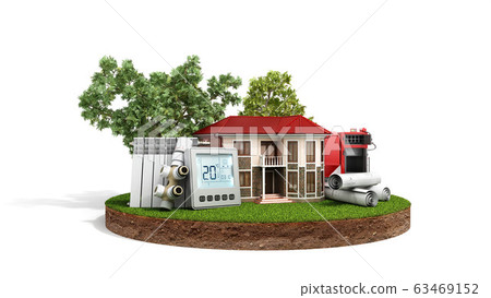 concept of energy saving house on a piece of land 63469152