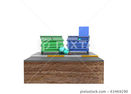 garbage cans on a piece of land 3d render on white garbage cans on a piece of land 3d render on white 63469290