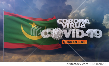 Coronavirus disease COVID-19 infection concept - waving flag of Mauritania. 3D illustration. 63469656