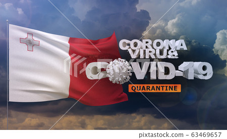 Coronavirus disease COVID-19 infection concept - waving flag of Malta. 3D illustration. 63469657