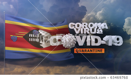 Coronavirus disease COVID-19 infection concept - waving flag of Eswatini. 3D illustration. Coronavirus disease COVID-19 infection concept - waving flag of Eswatini. 3D illustration. 63469768