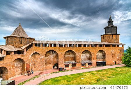 Towers of Nizhny Novgorod Kremlin in Russia 63470373