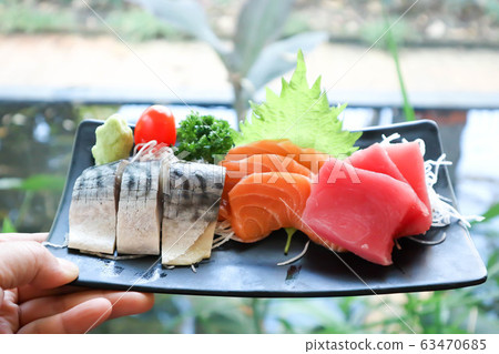 raw salmon and raw tuna or sashimi 63470685