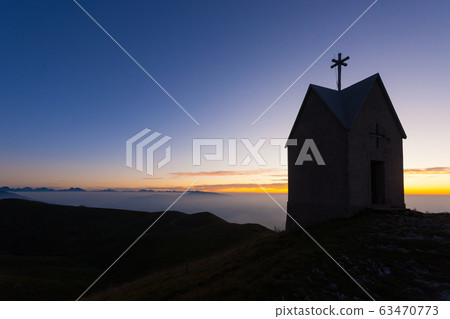 Dawn at the little church, mount Grappa landscape, 63470773