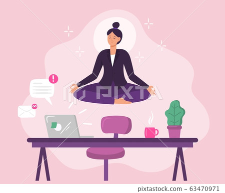 Business woman worker meditation yoga. Vector illustration 63470971