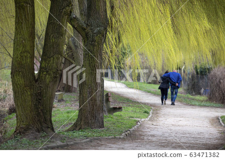 Young couple enjoying walking in the summer Park Young couple enjoying walking in the summer Park 63471382