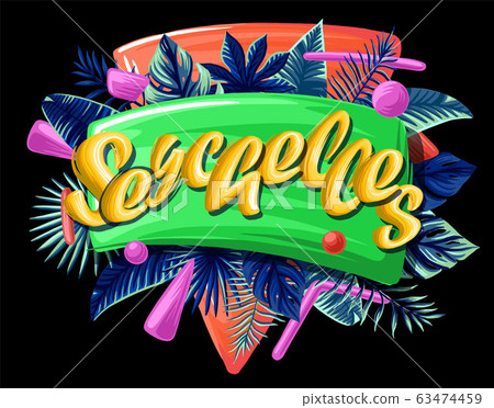 Seychelles tropical leaves bright banner orange letters Seychelles tropical leaves bright banner orange letters 63474459