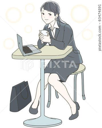 一個穿著西裝的新成年人在咖啡廳放鬆一下,休息一下 一個穿著西裝的新成年人在咖啡廳放鬆一下,休息一下 63474891