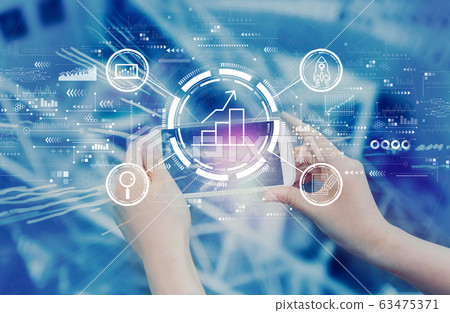 Business growth analysis with person using smartphone 63475371