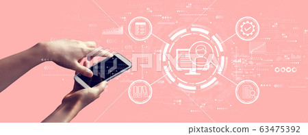 Document management system concept with person holding smartphone Document management system concept with person holding smartphone 63475392