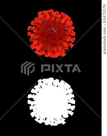 Coronavirus Wuhan, China COVID-19 background with corona cell molecule. Epidemic condition 3d illustration isolate on black background with selection mask 63475579