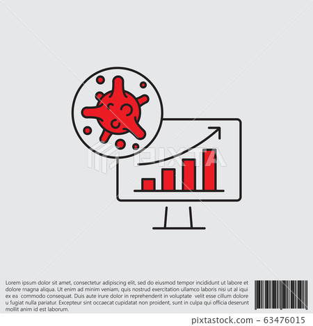 Virus, bacteria and schedule, chart, graph is growing grow on monitor (board) line, linear icon, symbol, sign. coronavirus, COVID-19 icon, logo black and red on white background. 2019-ncov simple 63476015