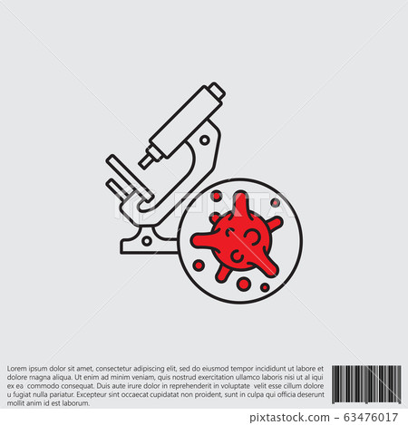 Virus, bacteria and microscope line, linear icon, symbol, sign. coronavirus, COVID-19 icon, logo black and red on white background. 2019-ncov simple 63476017