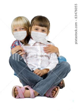 two little children in medical mask 63476055