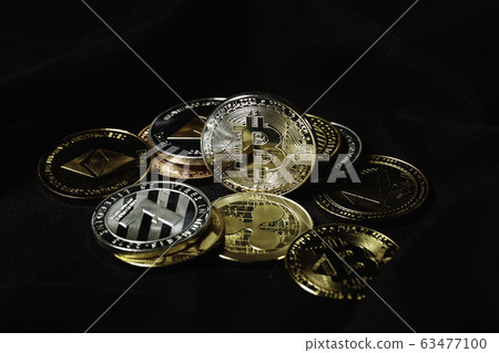 Cryptocurrency on black background.  63477100