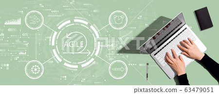 Agile concept with person using laptop computer Agile concept with person using laptop computer 63479051