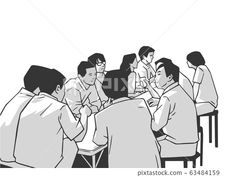 Illustration of group of people friends students conversation studying in pub bar restaurant izakaya Illustration of group of people friends students conversation studying in pub bar restaurant izakaya 63484159