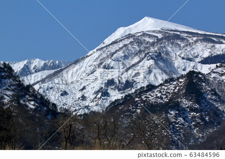 Mt.Asakusa with early spring blue sky and residual snow Tadami Town, Fukushima Prefecture 63484596