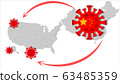 Coronavirus 2019-nCoV, COVID-19 in USA. Virus spread concept. 63485359