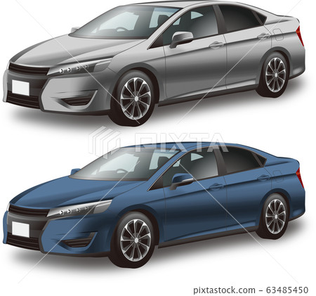 Car illustration sports sedan silver blue original design 63485450