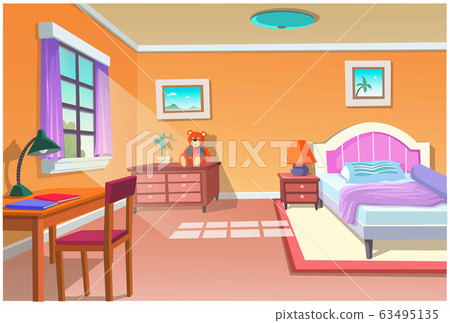 Graphic of cartoon bedroom. Graphic of cartoon bedroom. 63495135