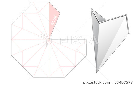 3 pocket cone shaped box die cut template design 63497578