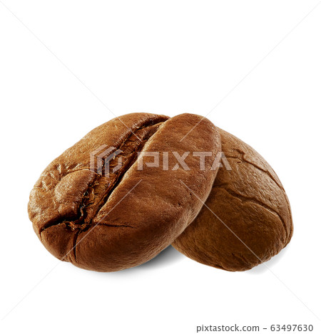 Two shiny fresh roasted coffee beans 63497630